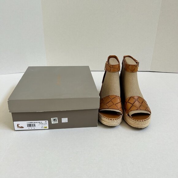 Size 11 Women's Brown Leather Franco Sarto Clemens Wedge Espadrille Sandals - Picture 4 of 9